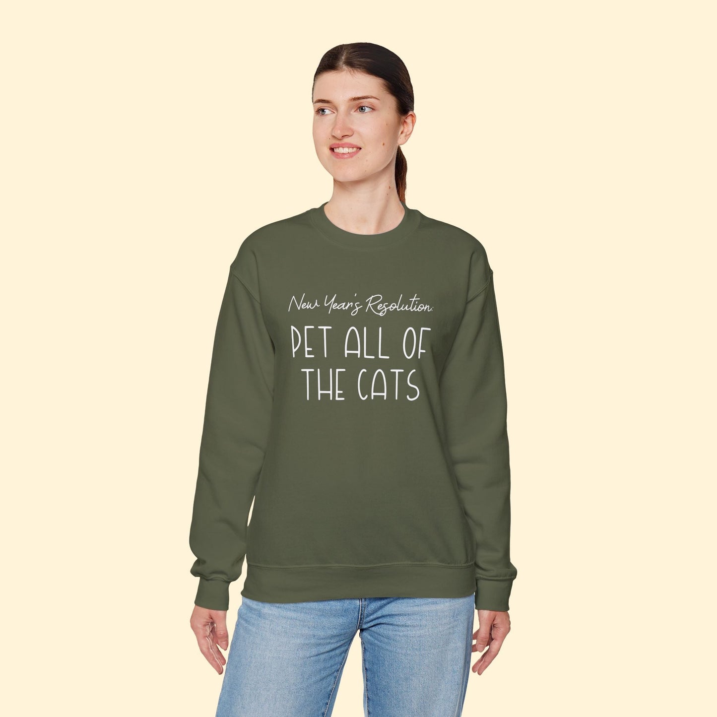 New Year's Resolution: Pet All Of The Cats | Crewneck Sweatshirt - Detezi Designs - 30664472664261049145