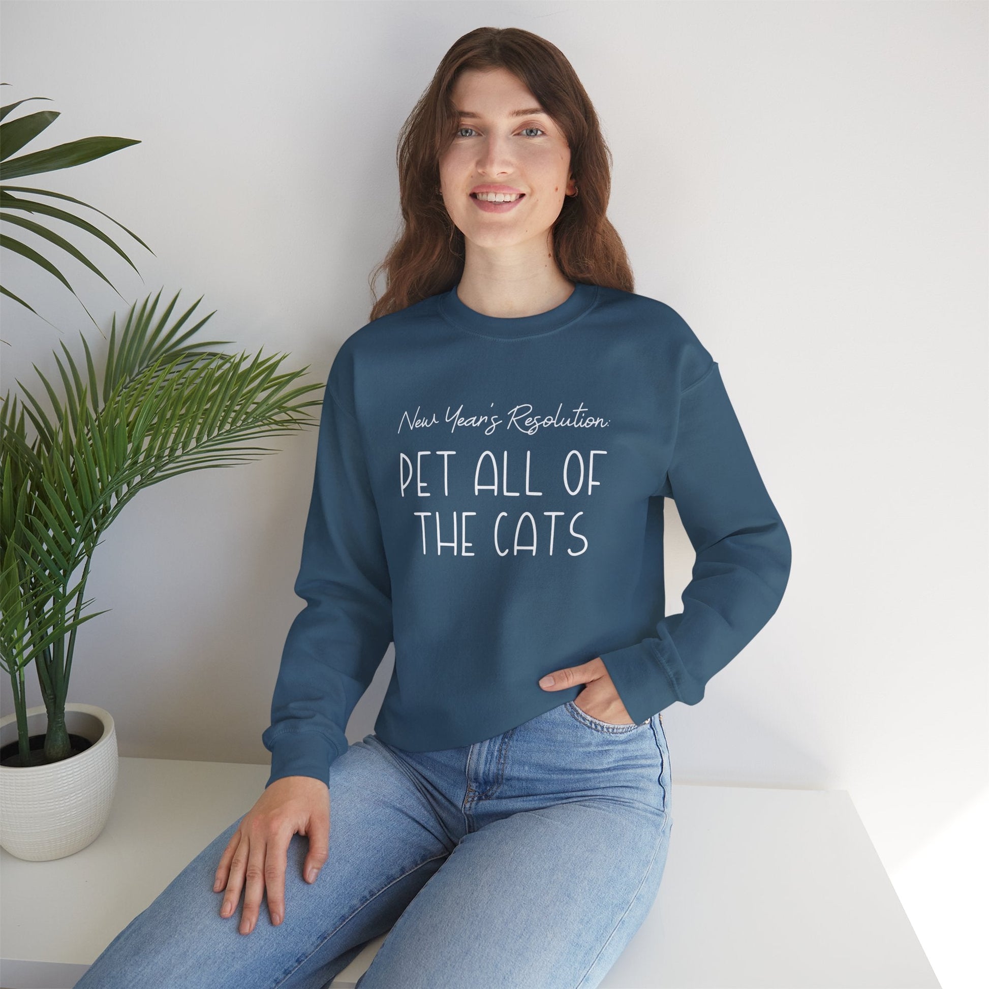 New Year's Resolution: Pet All Of The Cats | Crewneck Sweatshirt - Detezi Designs - 30664472664261049145