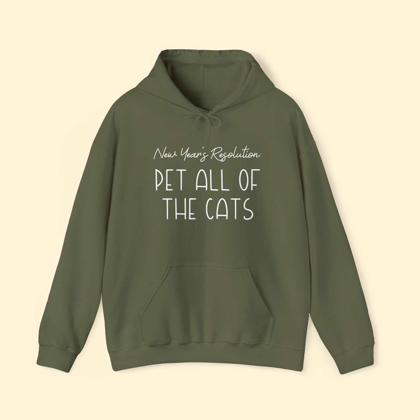 New Year's Resolution: Pet All Of The Cats | Hooded Sweatshirt - Detezi Designs - 25840800370377451928