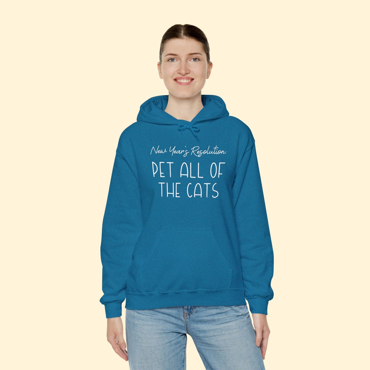 New Year's Resolution: Pet All Of The Cats | Hooded Sweatshirt - Detezi Designs - 32607615048627509018