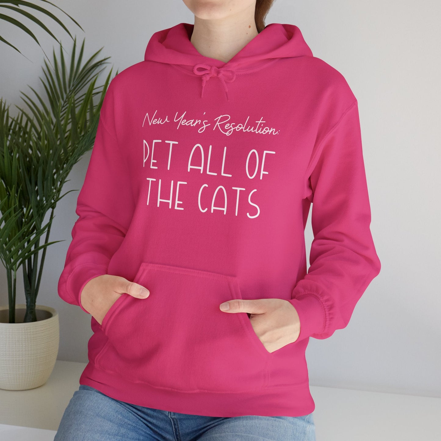 New Year's Resolution: Pet All Of The Cats | Hooded Sweatshirt - Detezi Designs - 32607615048627509018