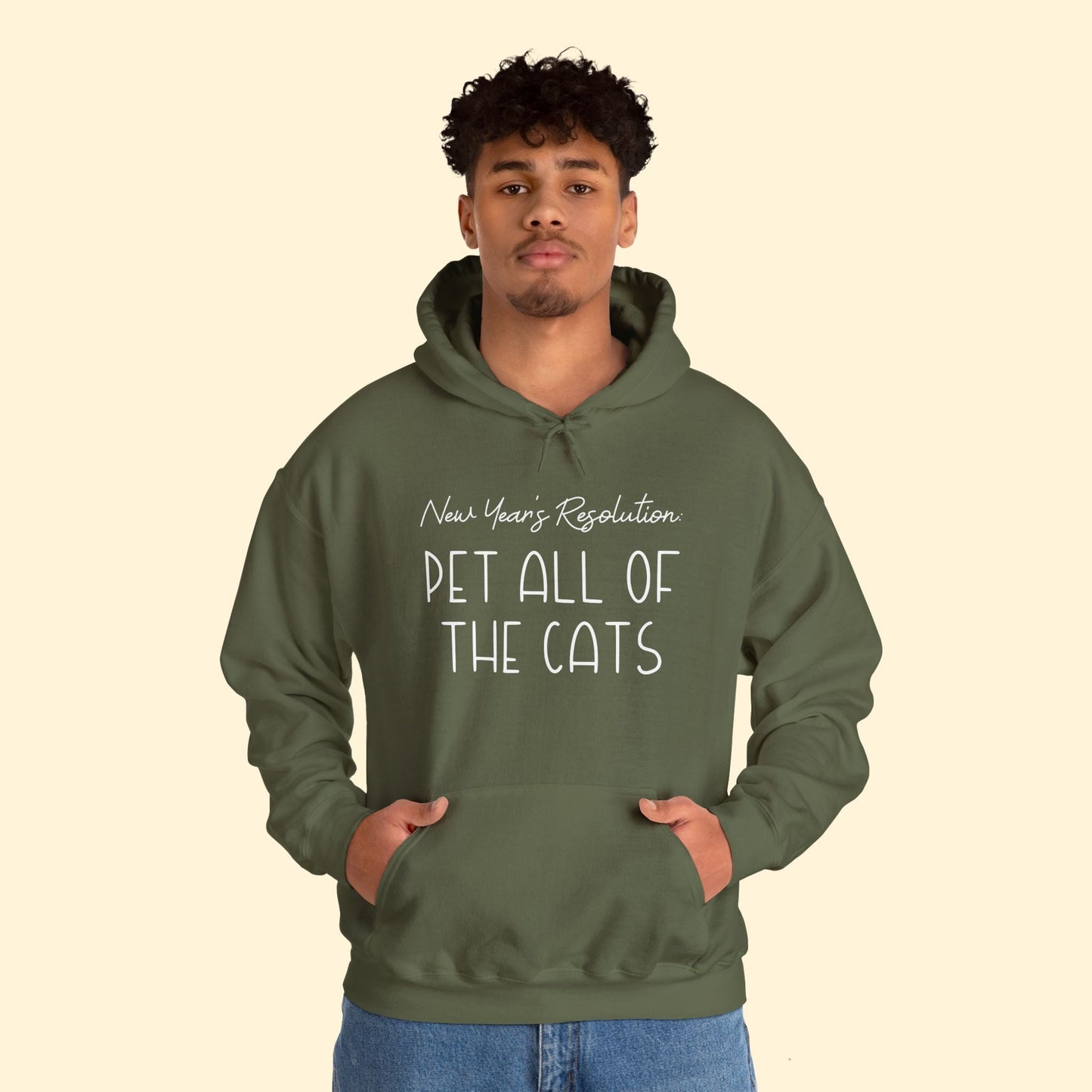 New Year's Resolution: Pet All Of The Cats | Hooded Sweatshirt - Detezi Designs - 32607615048627509018