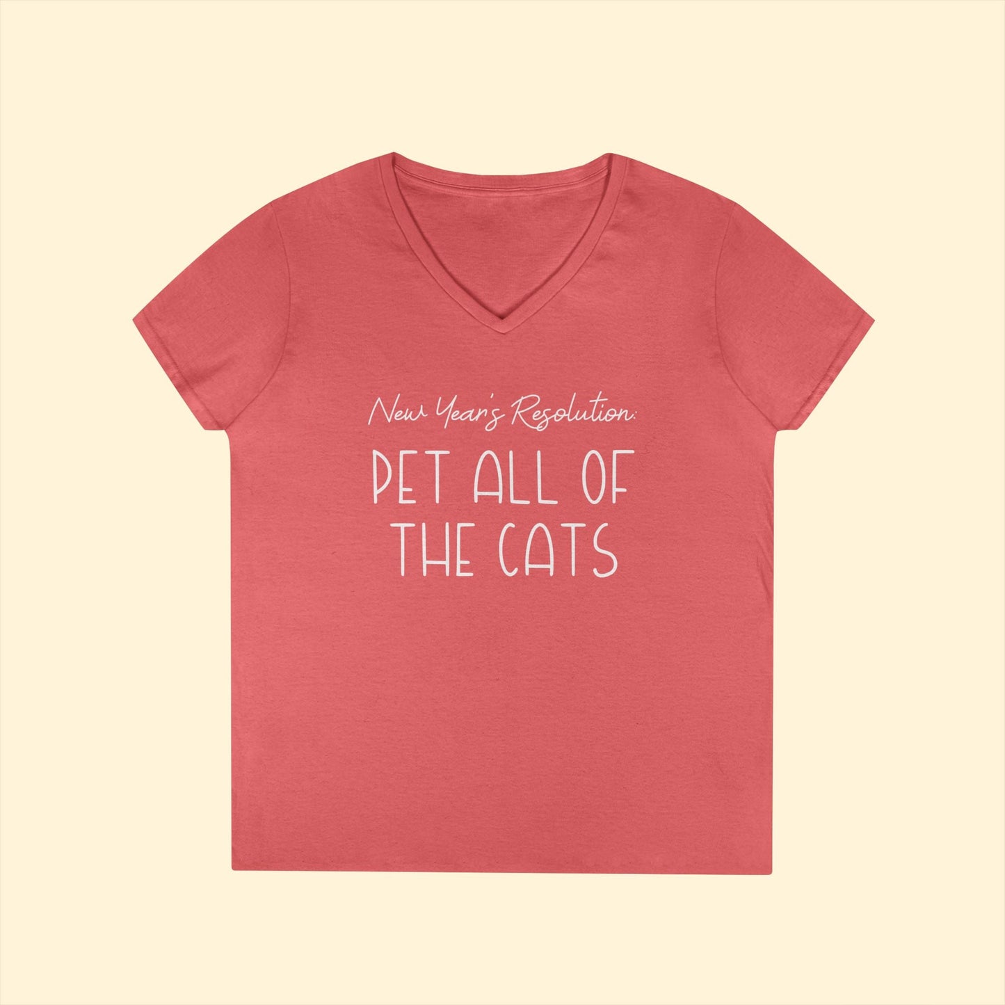 New Year's Resolution: Pet All Of The Cats | Ladies' V - Neck T-Shirt - Detezi Designs - 29043946626535201101