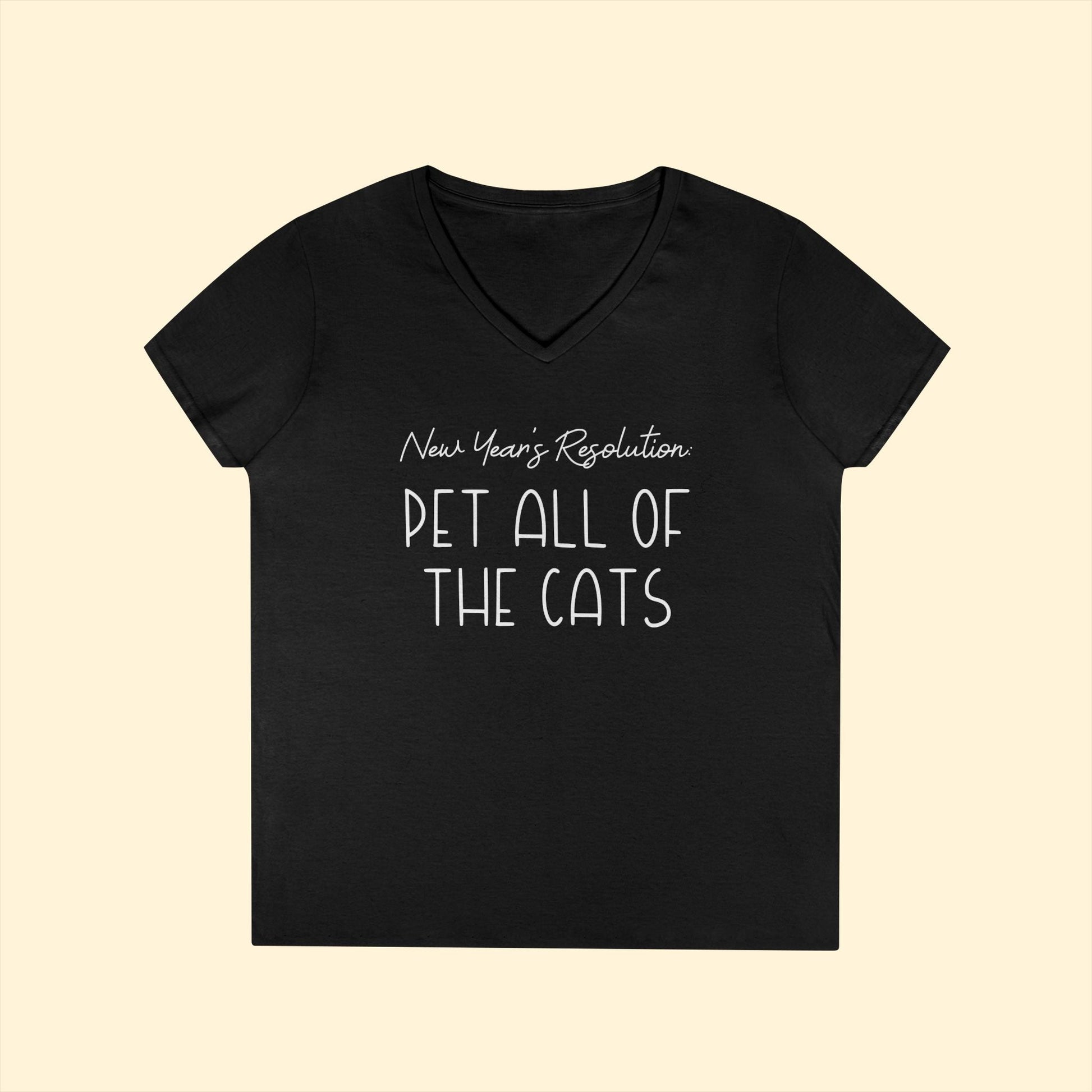 New Year's Resolution: Pet All Of The Cats | Ladies' V - Neck T-Shirt - Detezi Designs - 98594844630213156768