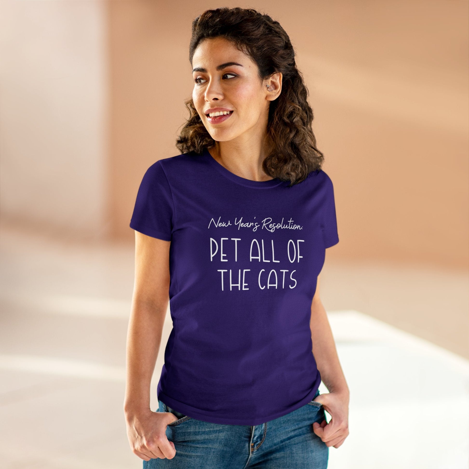 New Year's Resolution: Pet All Of The Cats | Women's Midweight Cotton Tee - Detezi Designs - 91085012642641298310