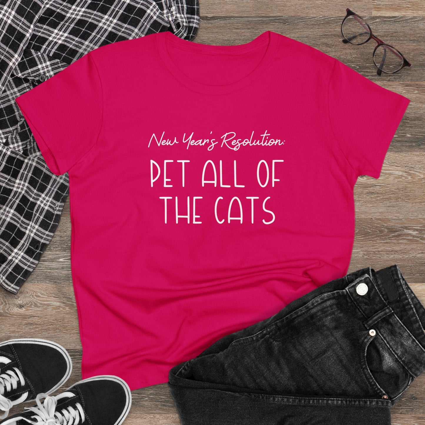 New Year's Resolution: Pet All Of The Cats | Women's Midweight Cotton Tee - Detezi Designs - 91085012642641298310