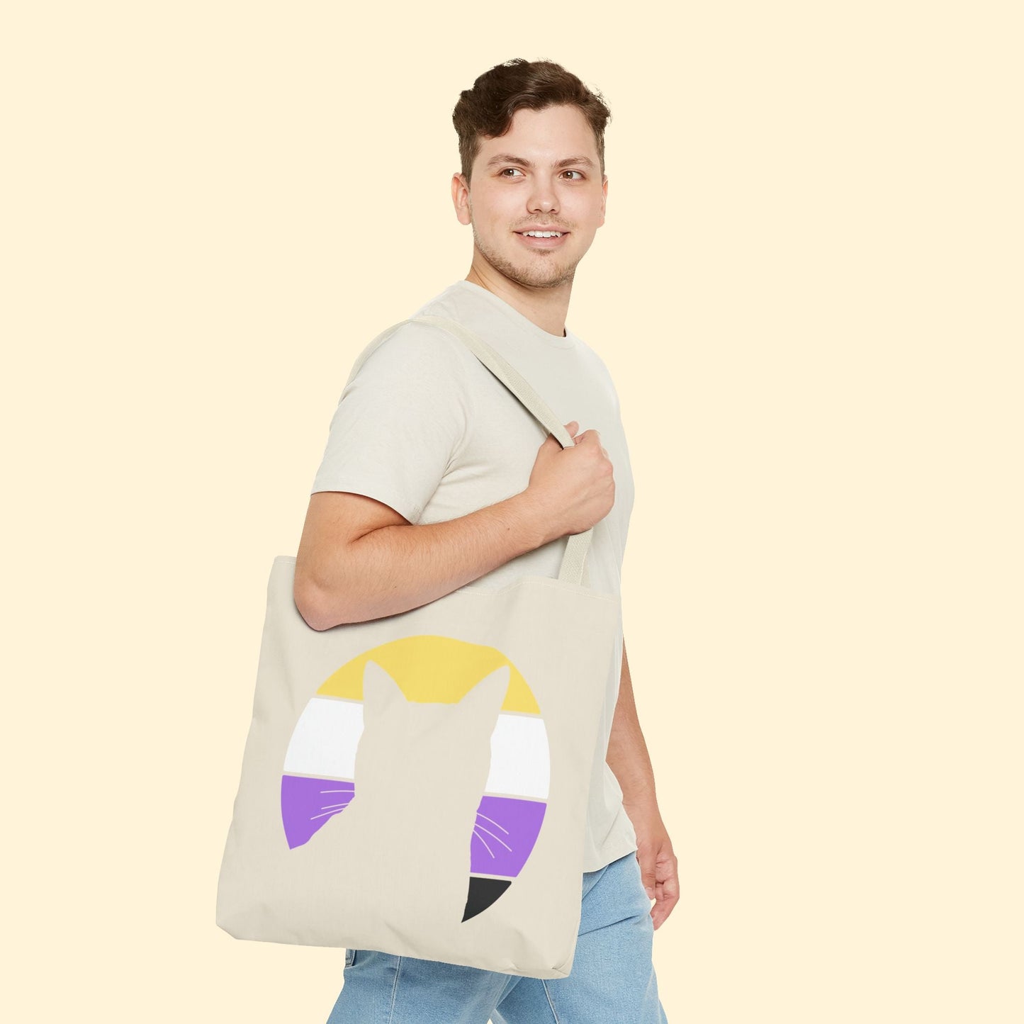 Nonbinary Pride | Cat Silhouette | Tote Bag - Detezi Designs - 17532634907324687362