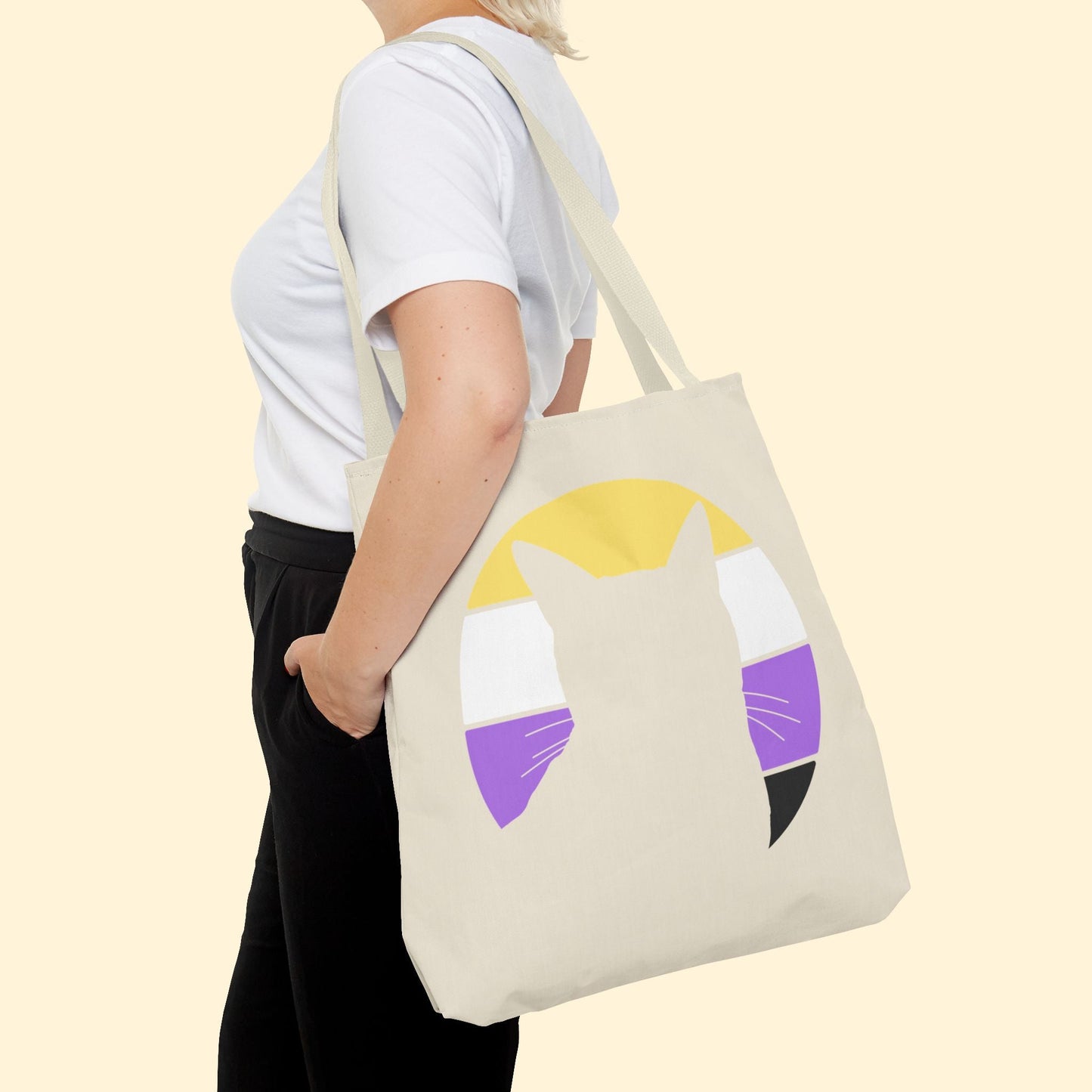 Nonbinary Pride | Cat Silhouette | Tote Bag - Detezi Designs - 17532634907324687362