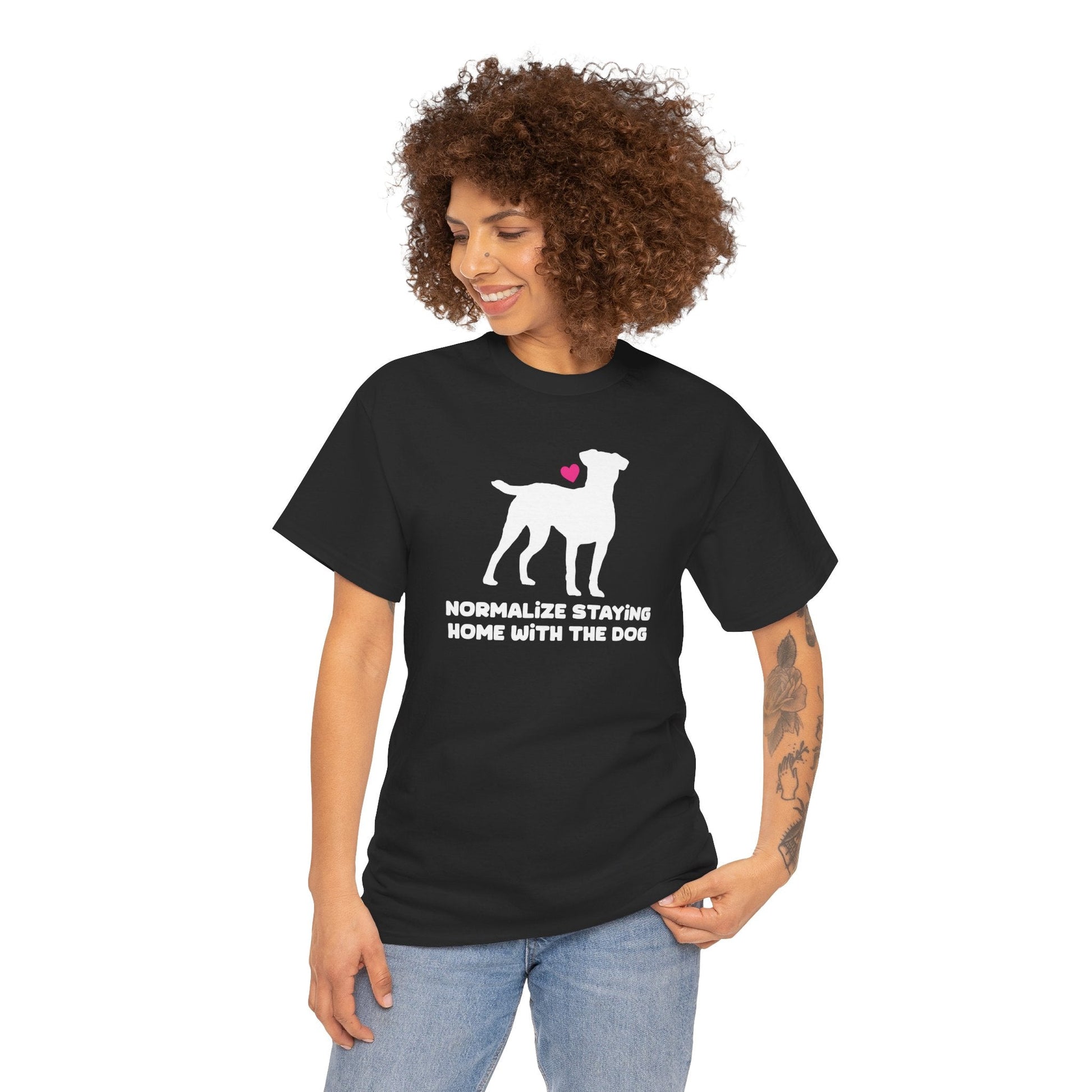 Normalize Staying Home With The Dog | Text Tees - Detezi Designs-43462329659073782700