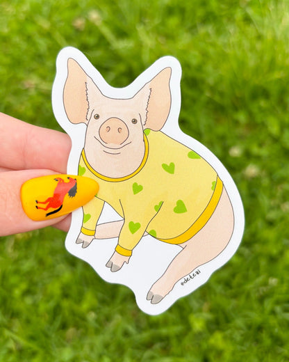 Piggy in a Sweater | Vinyl Sticker - Detezi Designs - 