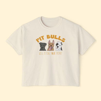 Pit Bulls Will Steal Your Heart | Comfort Colors Boxy Tee - Detezi Designs - 33785260662469258980