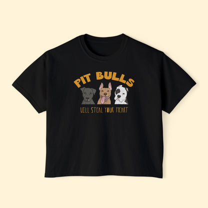 Pit Bulls Will Steal Your Heart | Comfort Colors Boxy Tee - Detezi Designs - 44859011277402858379