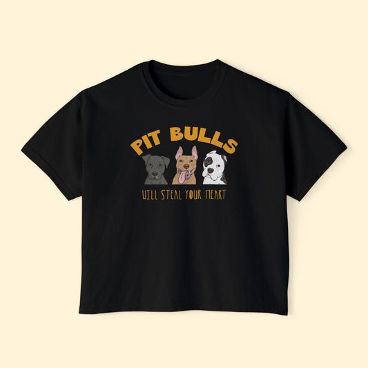 Pit Bulls Will Steal Your Heart | Comfort Colors Boxy Tee - Detezi Designs - 44859011277402858379