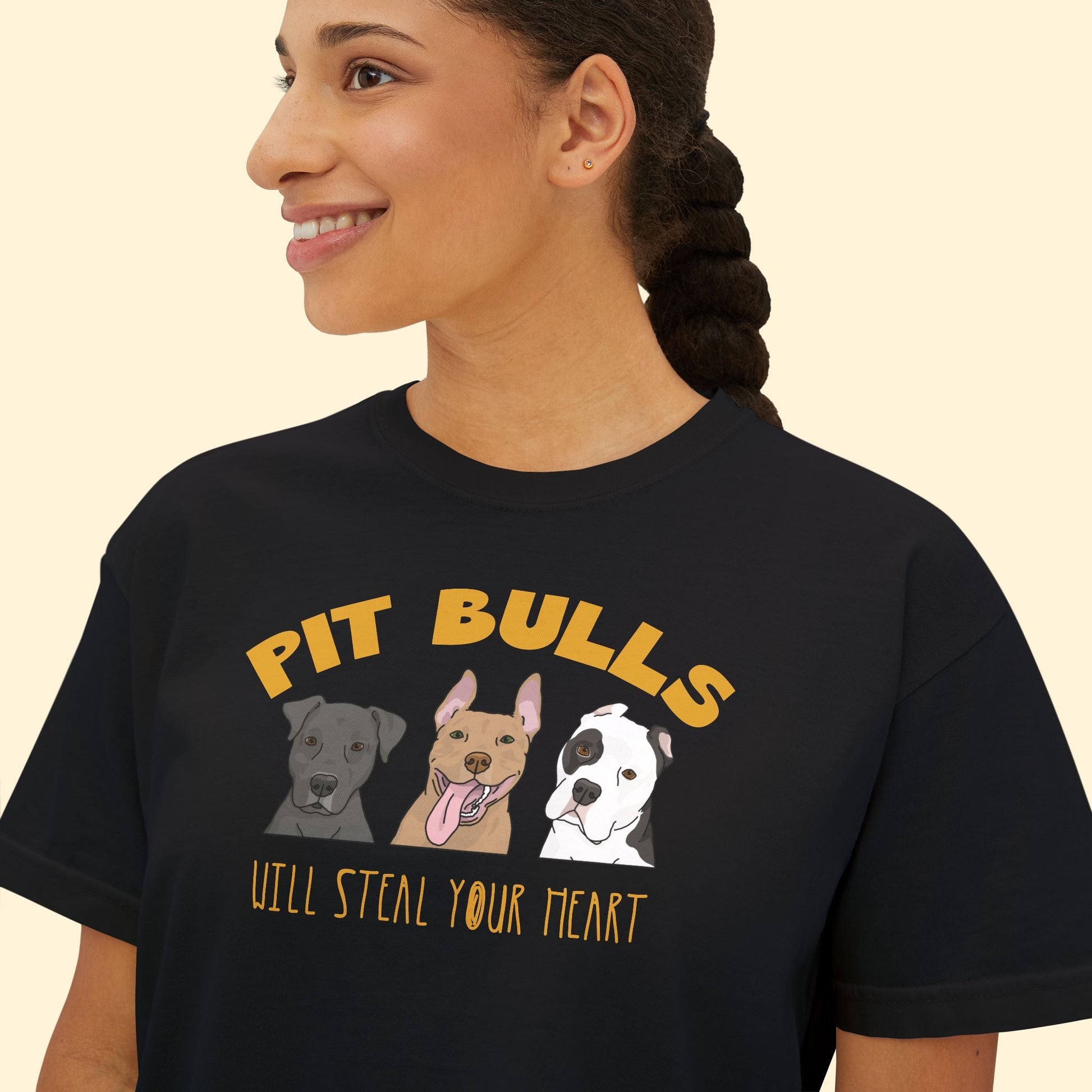 Pit Bulls Will Steal Your Heart | Comfort Colors Boxy Tee - Detezi Designs - 44859011277402858379