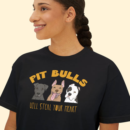 Pit Bulls Will Steal Your Heart | Comfort Colors Boxy Tee - Detezi Designs - 44859011277402858379
