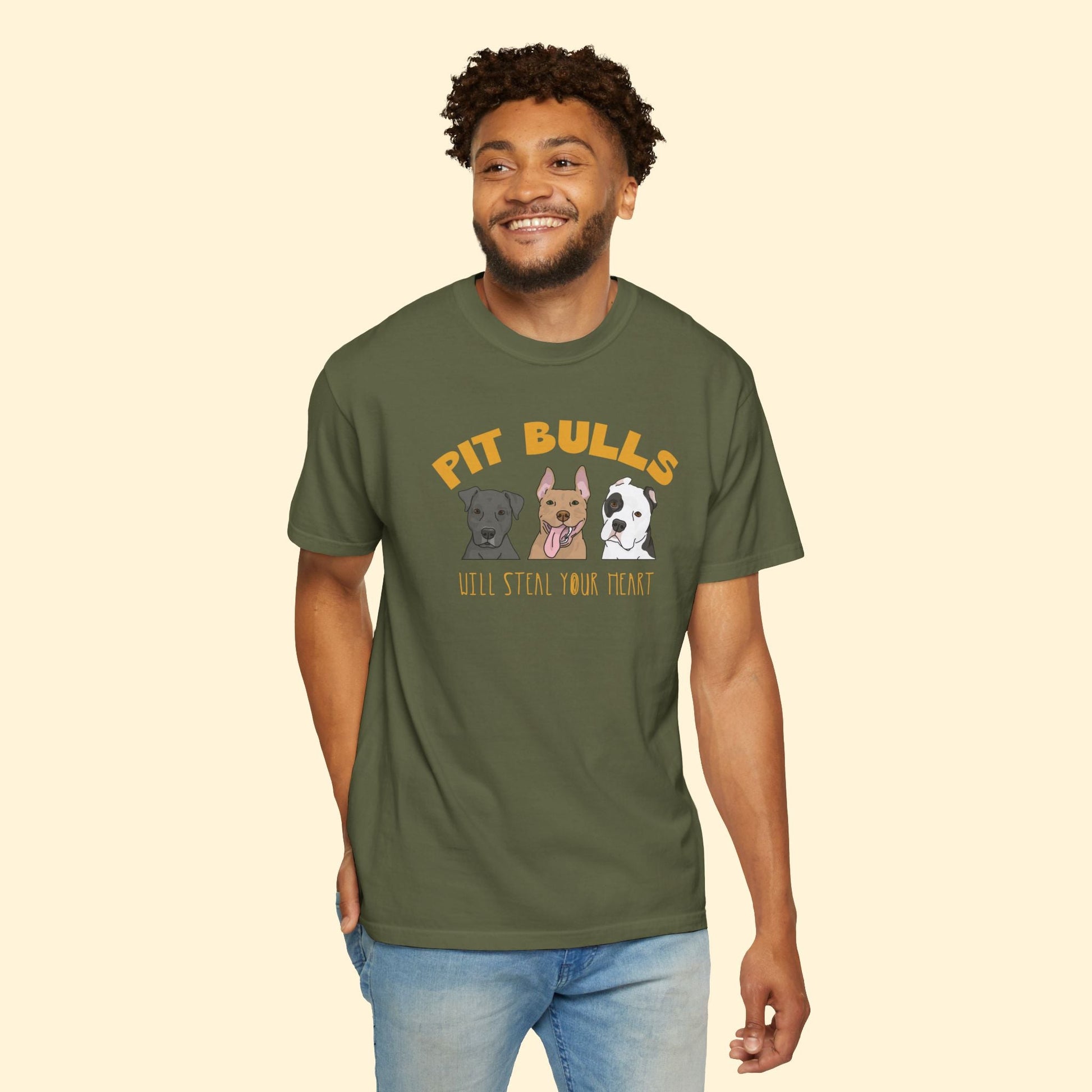 Pit Bulls Will Steal Your Heart | Comfort Colors Unisex T-shirt - Detezi Designs - 13231273284738771576