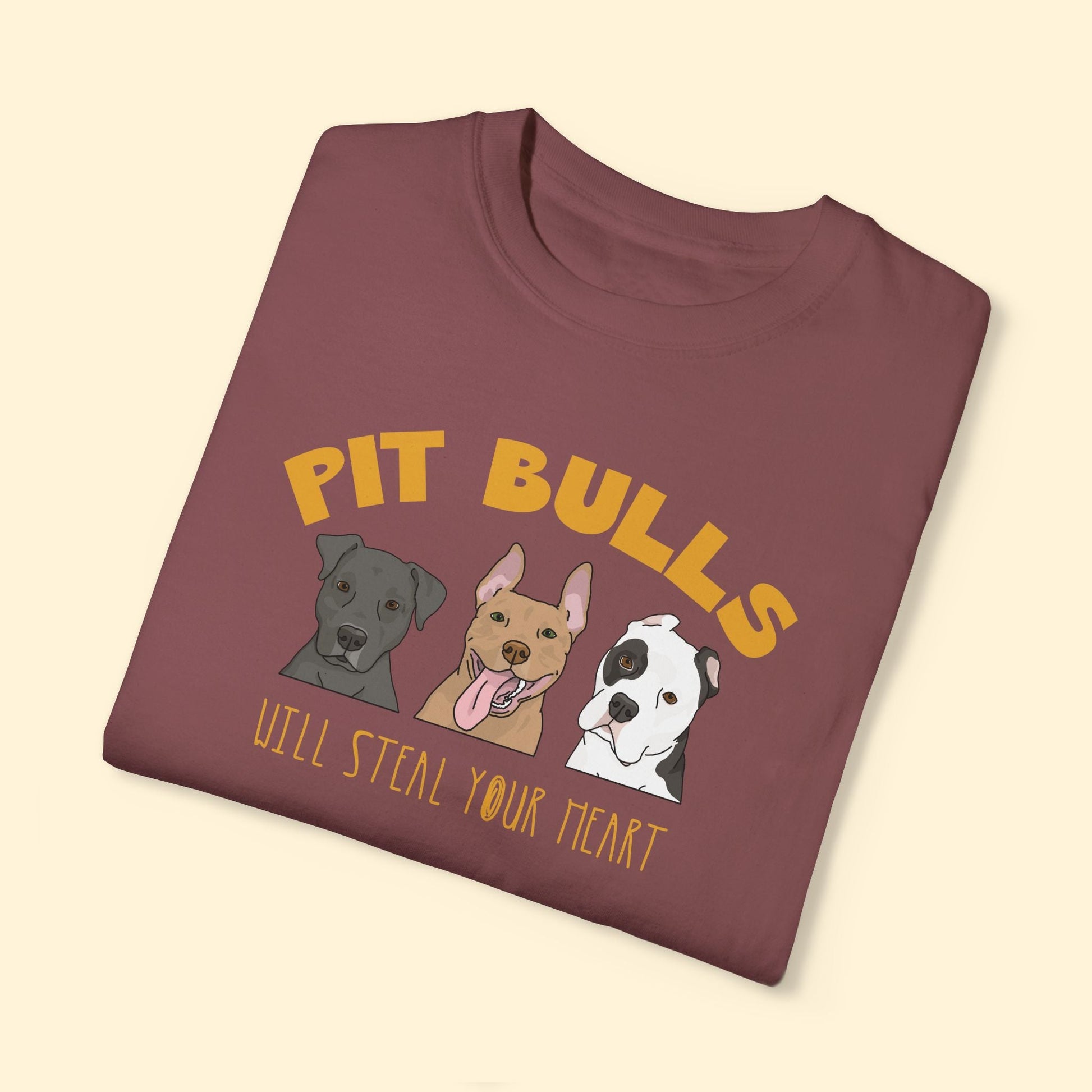 Pit Bulls Will Steal Your Heart | Comfort Colors Unisex T-shirt - Detezi Designs - 63756247614884448532