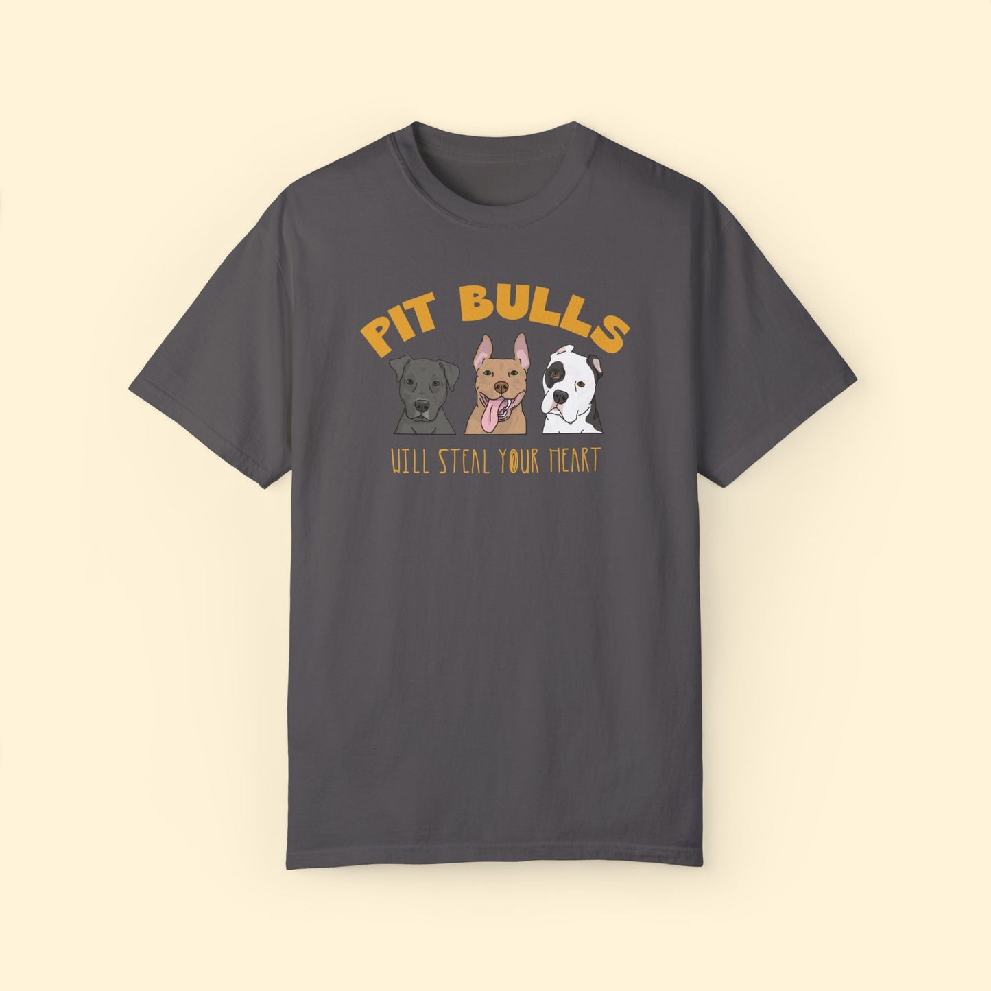 Pit Bulls Will Steal Your Heart | Comfort Colors Unisex T-shirt - Detezi Designs - 75091678125095475260