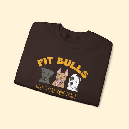 Pit Bulls Will Steal Your Heart | Crewneck Sweatshirt - Detezi Designs - 15260775430565367319