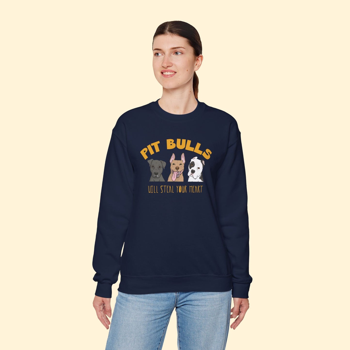 Pit Bulls Will Steal Your Heart | Crewneck Sweatshirt - Detezi Designs - 15260775430565367319