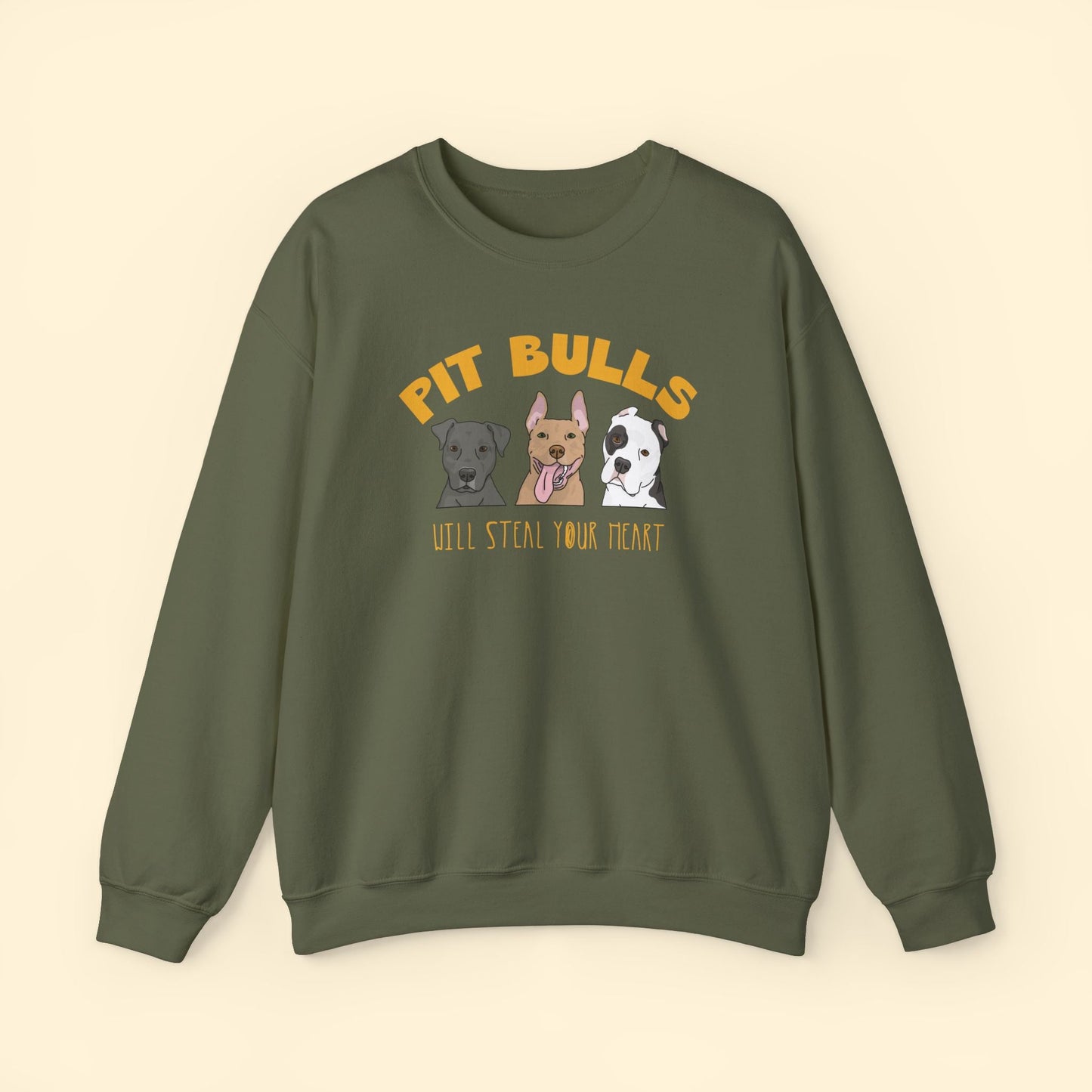 Pit Bulls Will Steal Your Heart | Crewneck Sweatshirt - Detezi Designs - 15260775430565367319