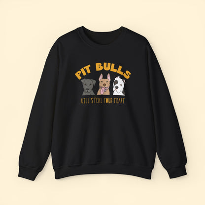 Pit Bulls Will Steal Your Heart | Crewneck Sweatshirt - Detezi Designs - 16576392180013065216