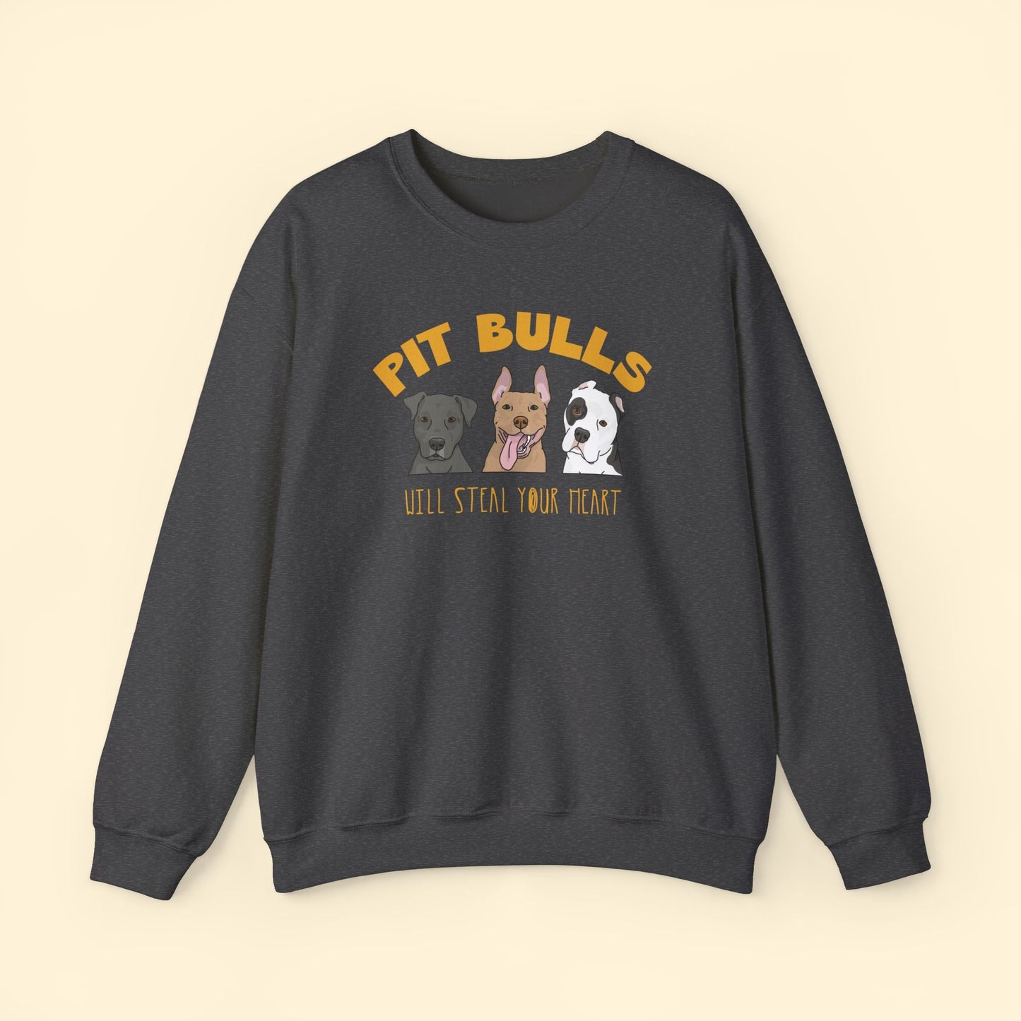 Pit Bulls Will Steal Your Heart | Crewneck Sweatshirt - Detezi Designs - 19123650920626535502