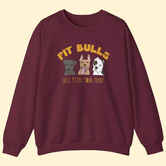 Pit Bulls Will Steal Your Heart | Crewneck Sweatshirt - Detezi Designs-29035054073714483653