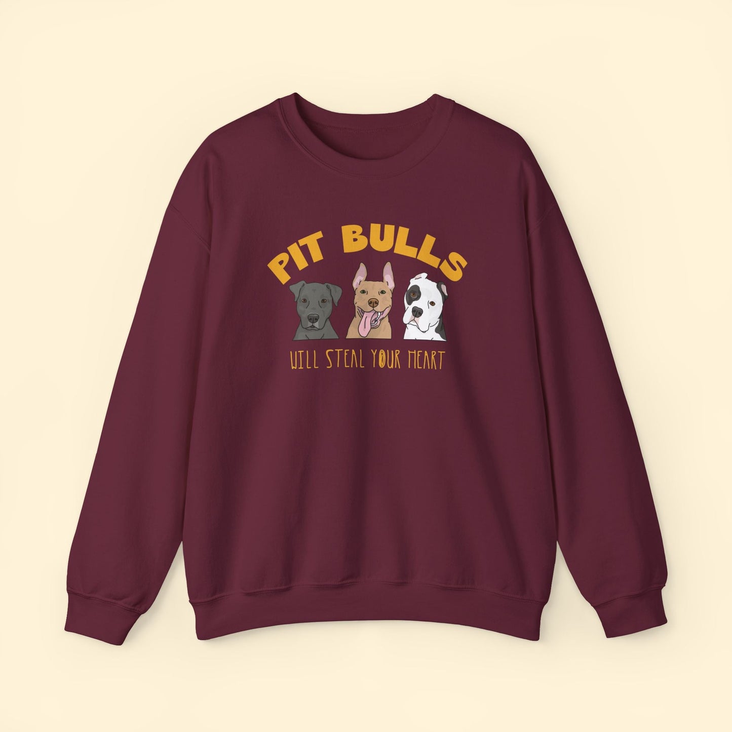 Pit Bulls Will Steal Your Heart | Crewneck Sweatshirt - Detezi Designs - 30105778976748305540