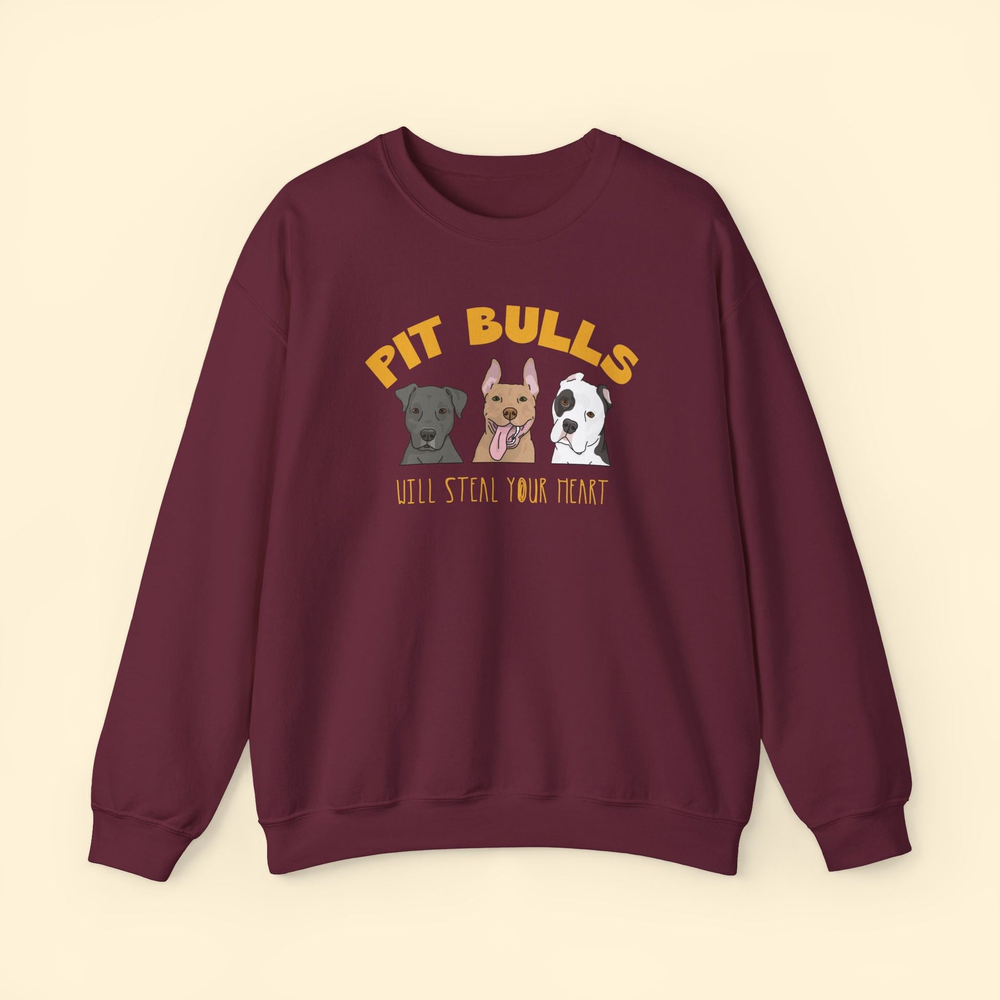 Pit Bulls Will Steal Your Heart | Crewneck Sweatshirt - Detezi Designs - 30105778976748305540