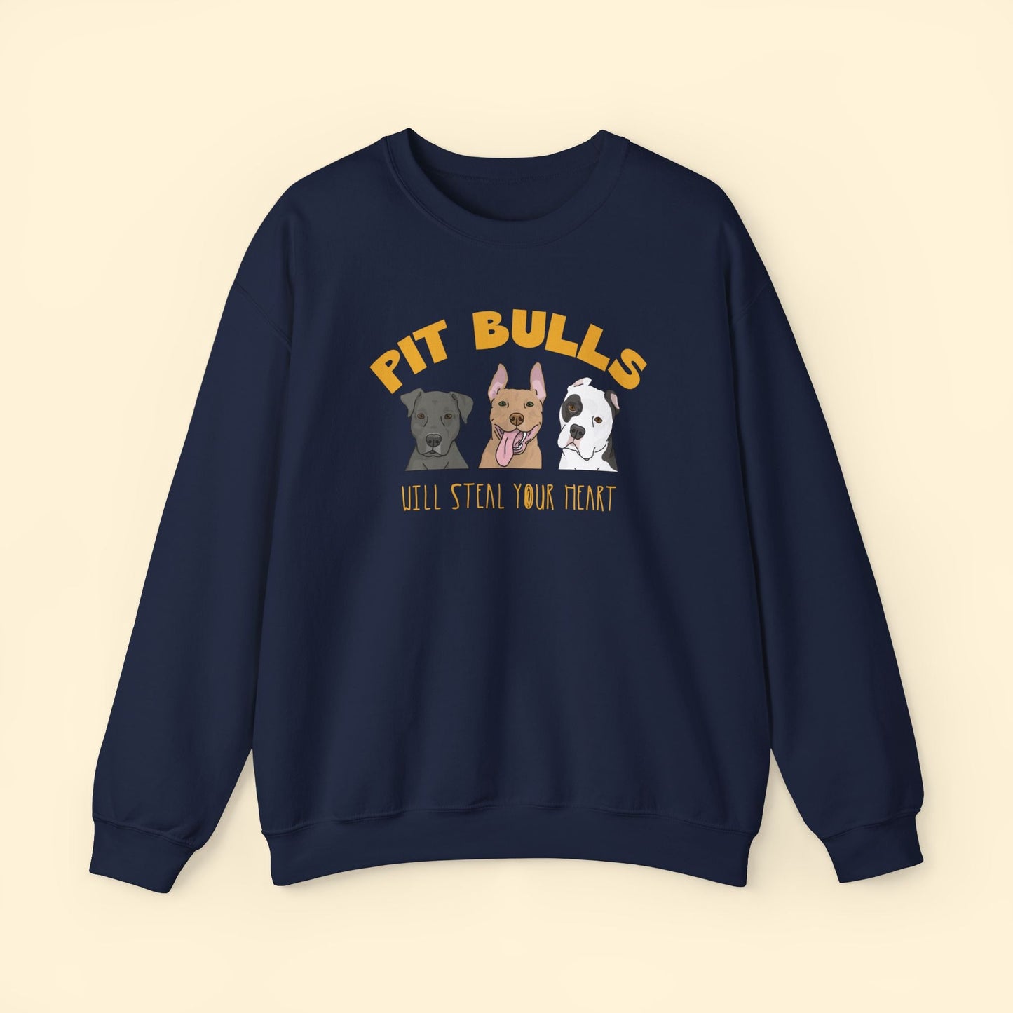 Pit Bulls Will Steal Your Heart | Crewneck Sweatshirt - Detezi Designs - 33460246827735711619