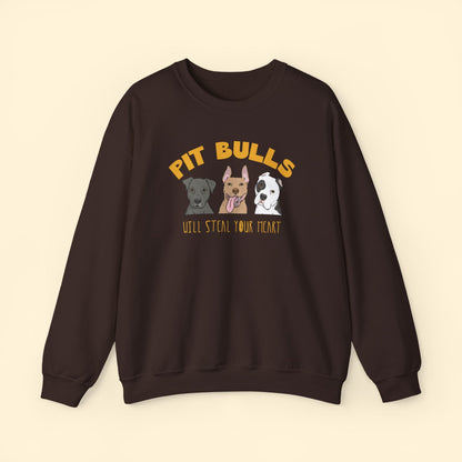 Pit Bulls Will Steal Your Heart | Crewneck Sweatshirt - Detezi Designs - 59083493551267490320