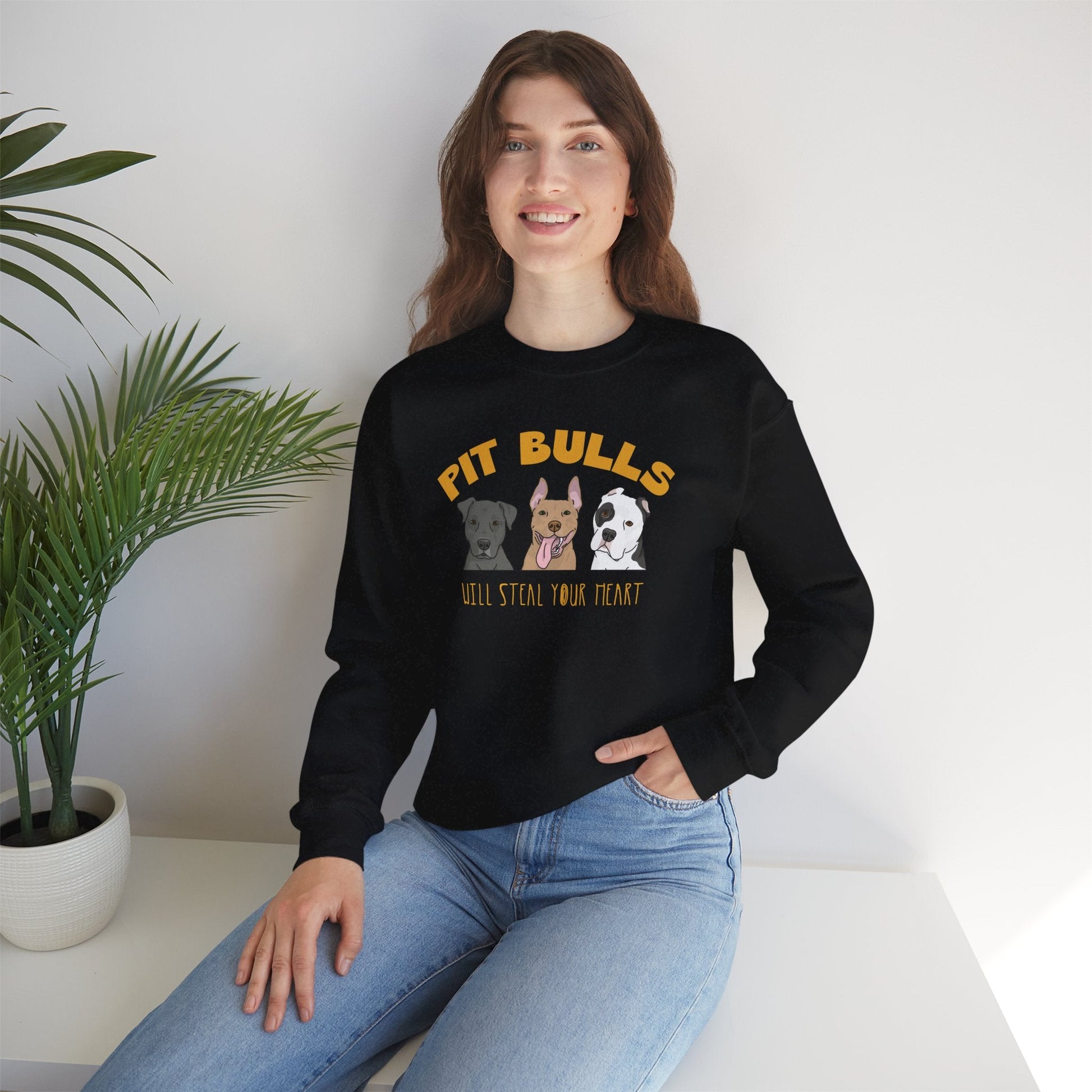 Pit Bulls Will Steal Your Heart | Crewneck Sweatshirt - Detezi Designs - 59083493551267490320