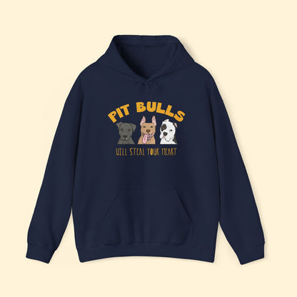 Pit Bulls Will Steal Your Heart | Hooded Sweatshirt - Detezi Designs - 10964029970268712793