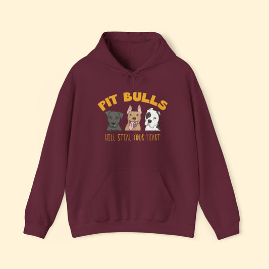 Pit Bulls Will Steal Your Heart | Hooded Sweatshirt - Detezi Designs - 20386925284430255070