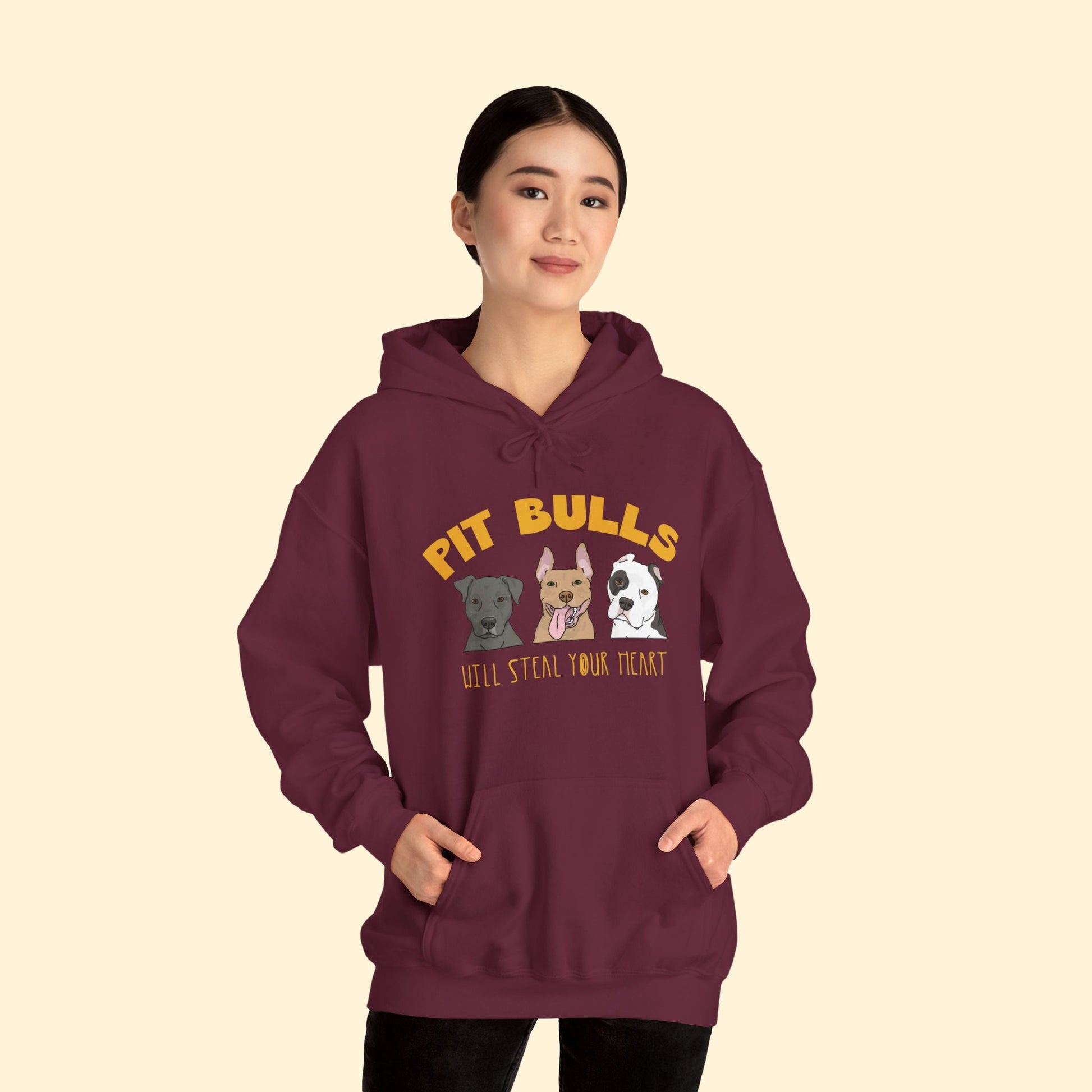 Pit Bulls Will Steal Your Heart | Hooded Sweatshirt - Detezi Designs - 27793473583579431355