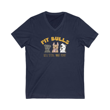 Pit Bulls Will Steal Your Heart | Unisex V - Neck Tee - Detezi Designs - 18943972161130253621