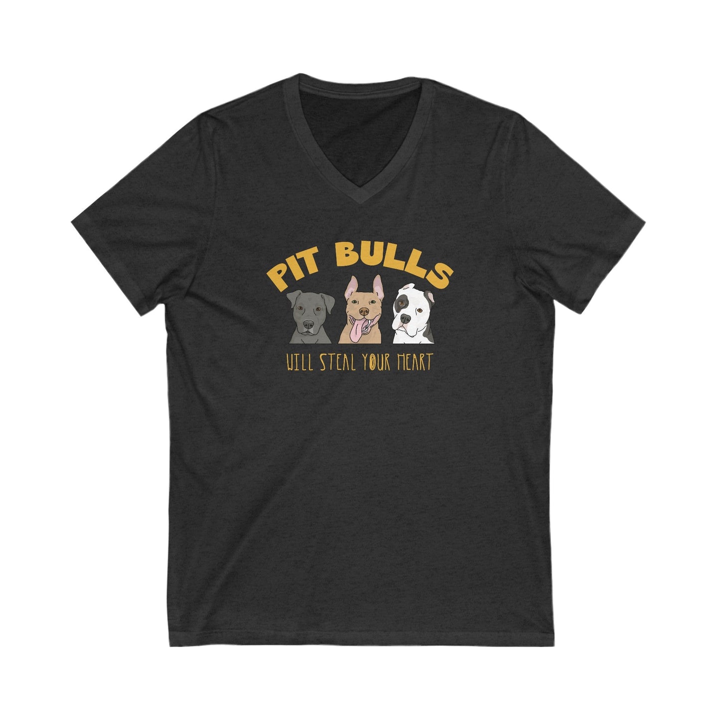 Pit Bulls Will Steal Your Heart | Unisex V - Neck Tee - Detezi Designs - 21999492404182216741