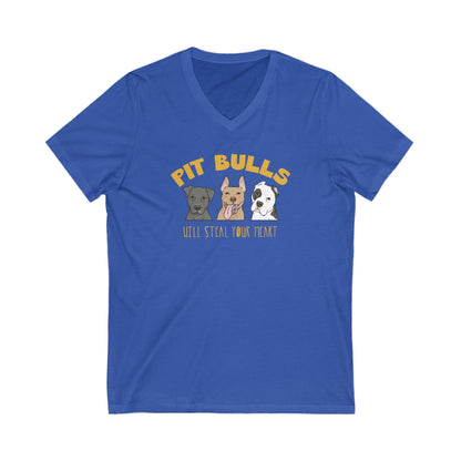 Pit Bulls Will Steal Your Heart | Unisex V - Neck Tee - Detezi Designs - 28450625124347989080