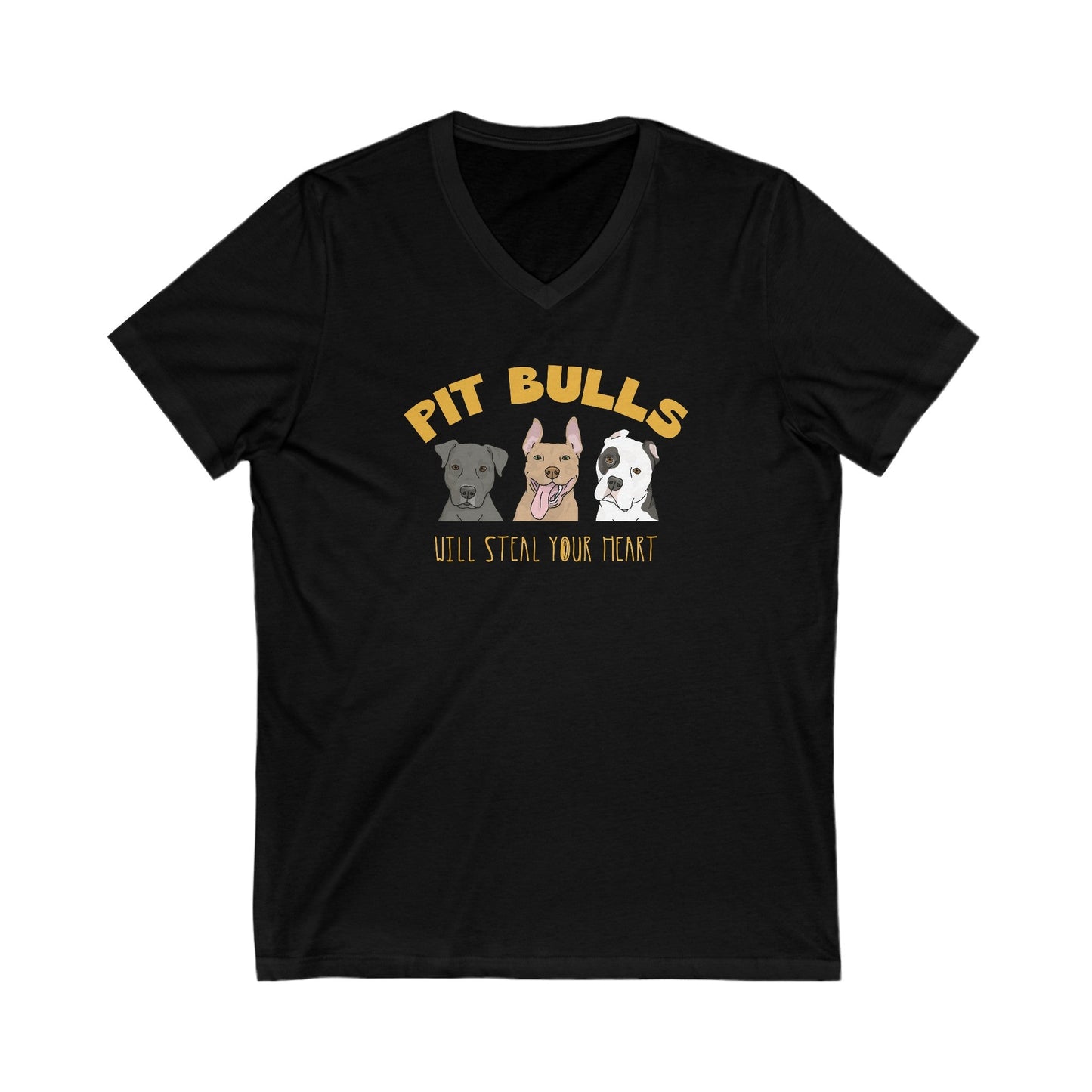 Pit Bulls Will Steal Your Heart | Unisex V - Neck Tee - Detezi Designs - 31527157802359414762