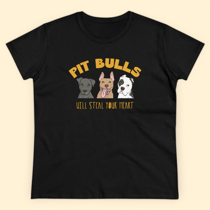 Pit Bulls Will Steal Your Heart | Women's Midweight Cotton Tee - Detezi Designs - 16000886885207116674