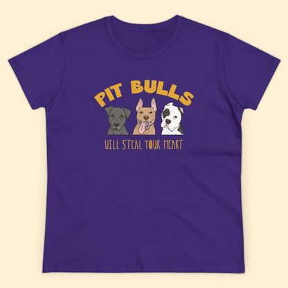 Pit Bulls Will Steal Your Heart | Women's Midweight Cotton Tee - Detezi Designs - 22403842599909106741