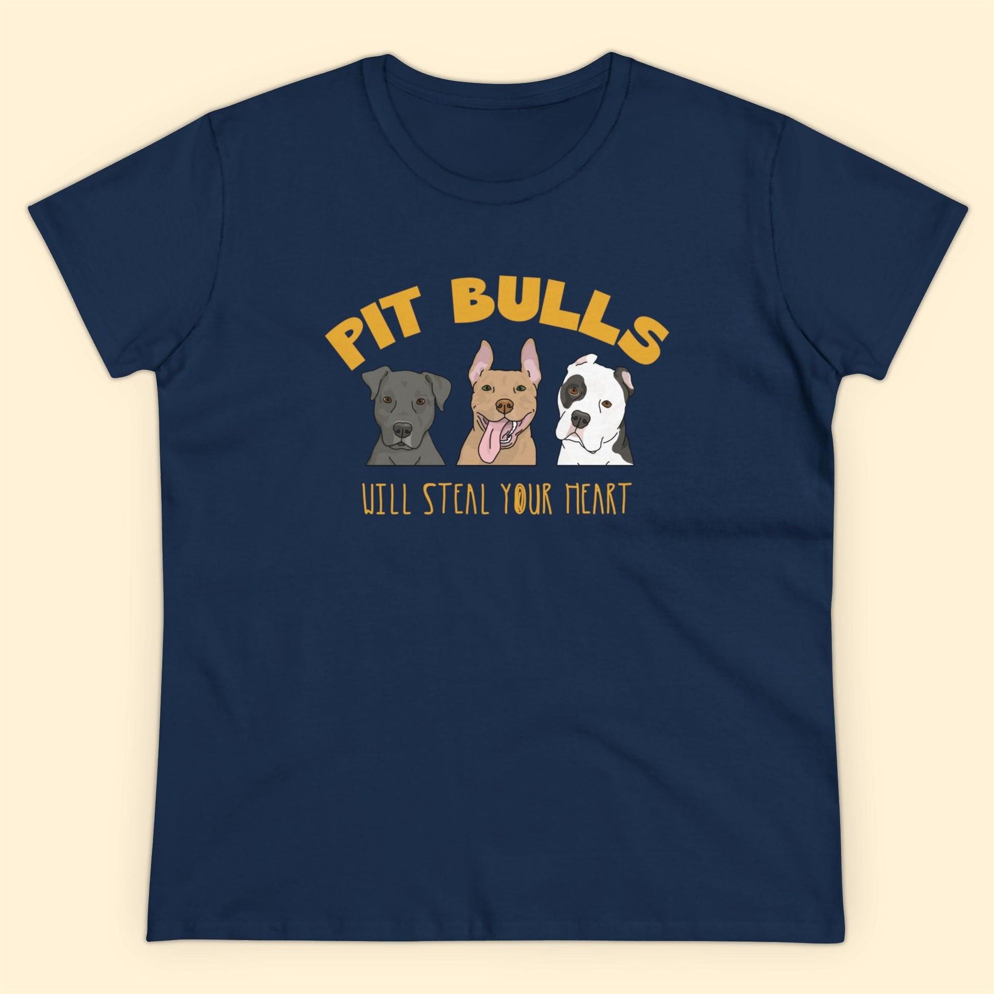 Pit Bulls Will Steal Your Heart | Women's Midweight Cotton Tee - Detezi Designs - 31999008748625013306