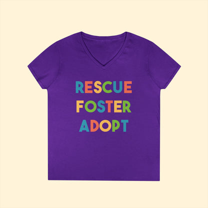 Rescue, Foster, Adopt | Ladies' V - Neck T-Shirt - Detezi Designs - 21290601254936134034