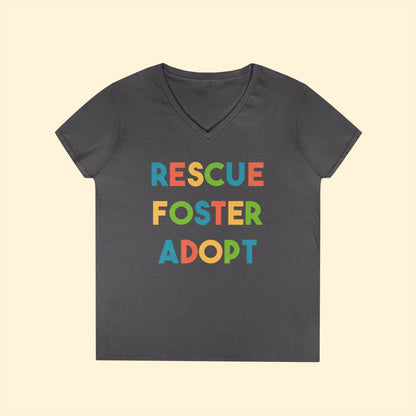 Rescue, Foster, Adopt | Ladies' V - Neck T-Shirt - Detezi Designs - 33950259079328968177