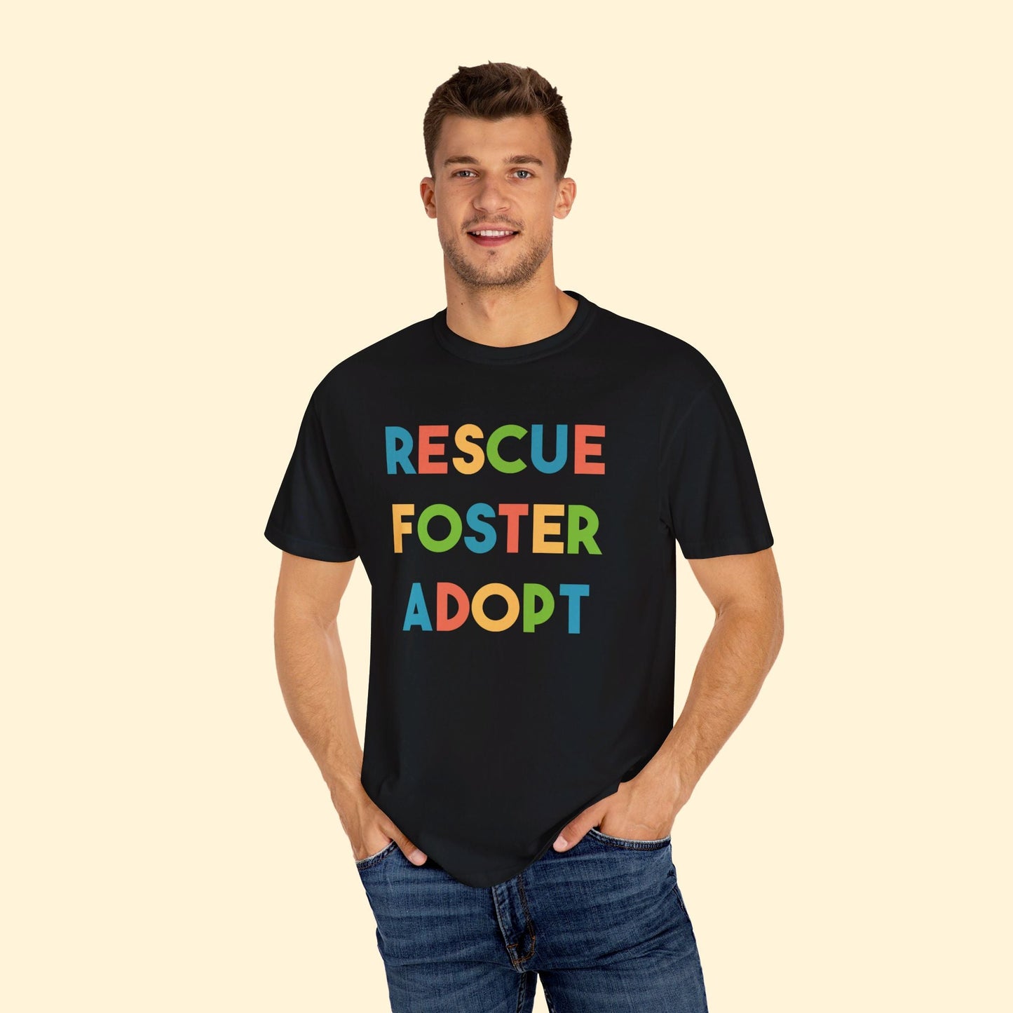 Rescue, Foster, Adopt Rainbow | Comfort Colors Unisex T-shirt - Detezi Designs - 32970478159860258187