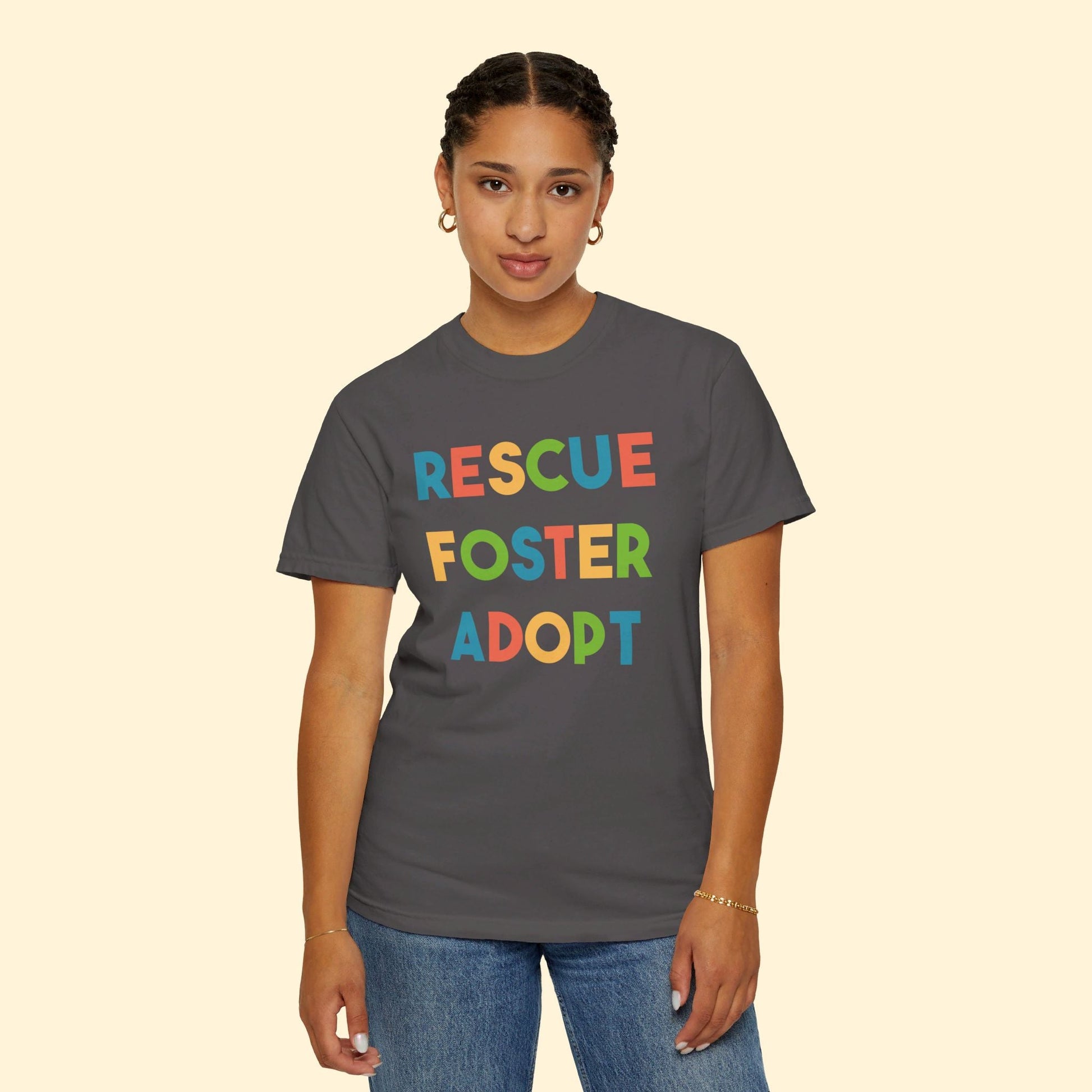 Rescue, Foster, Adopt Rainbow | Comfort Colors Unisex T-shirt - Detezi Designs - 32970478159860258187