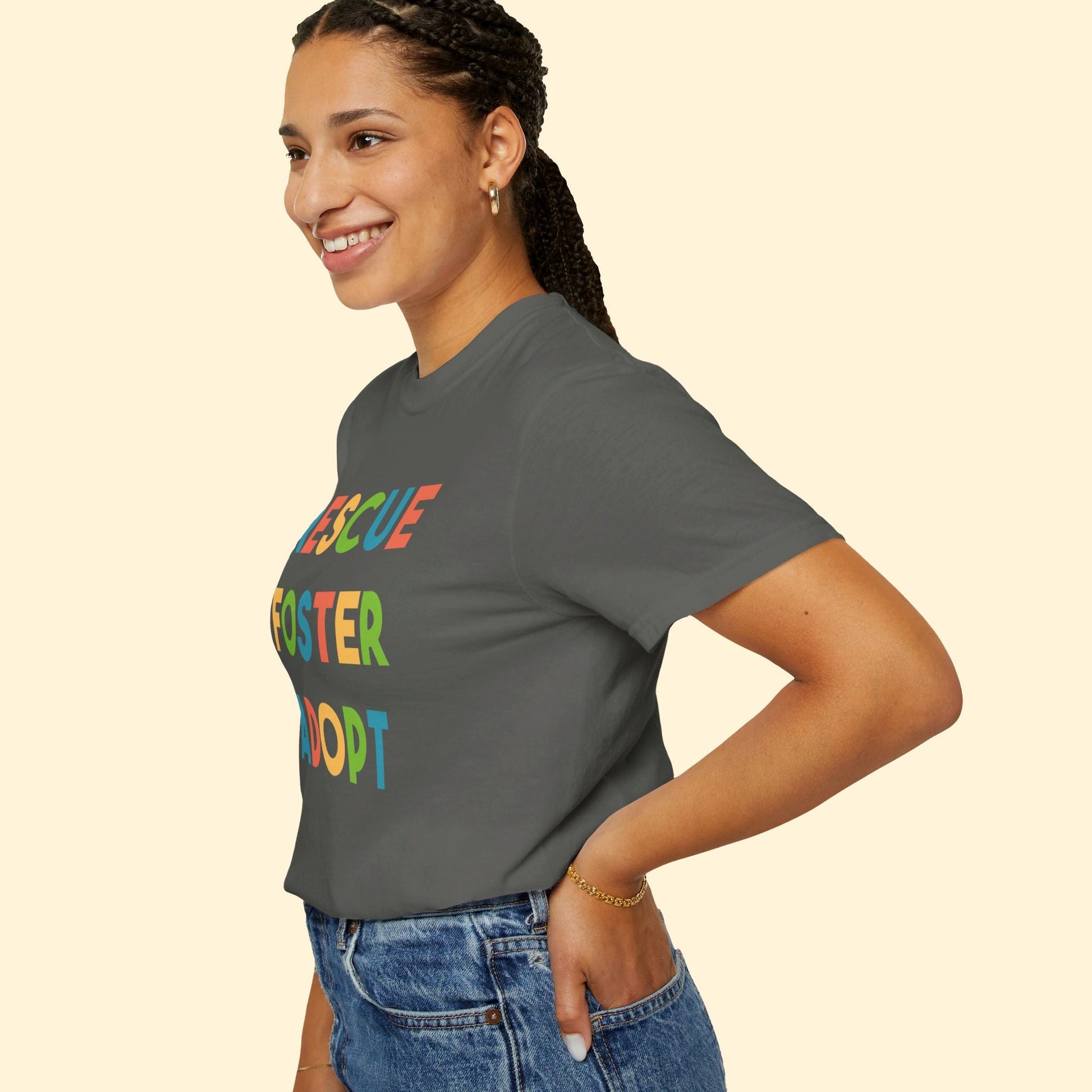 Rescue, Foster, Adopt Rainbow | Comfort Colors Unisex T-shirt - Detezi Designs - 32970478159860258187