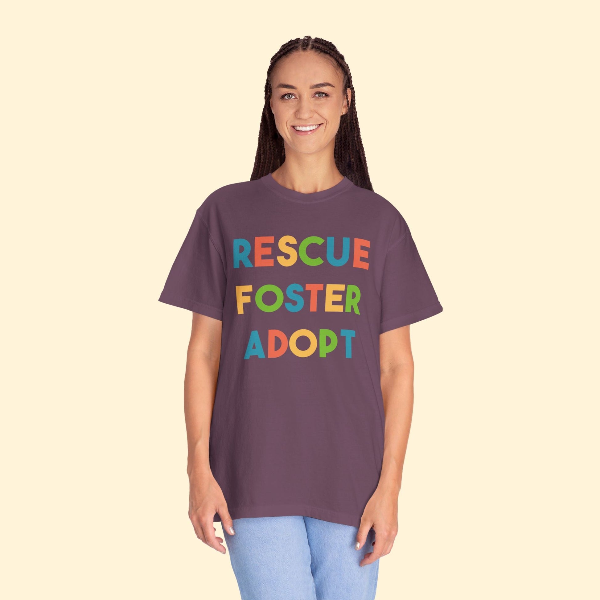 Rescue, Foster, Adopt Rainbow | Comfort Colors Unisex T-shirt - Detezi Designs - 85809244016514540848