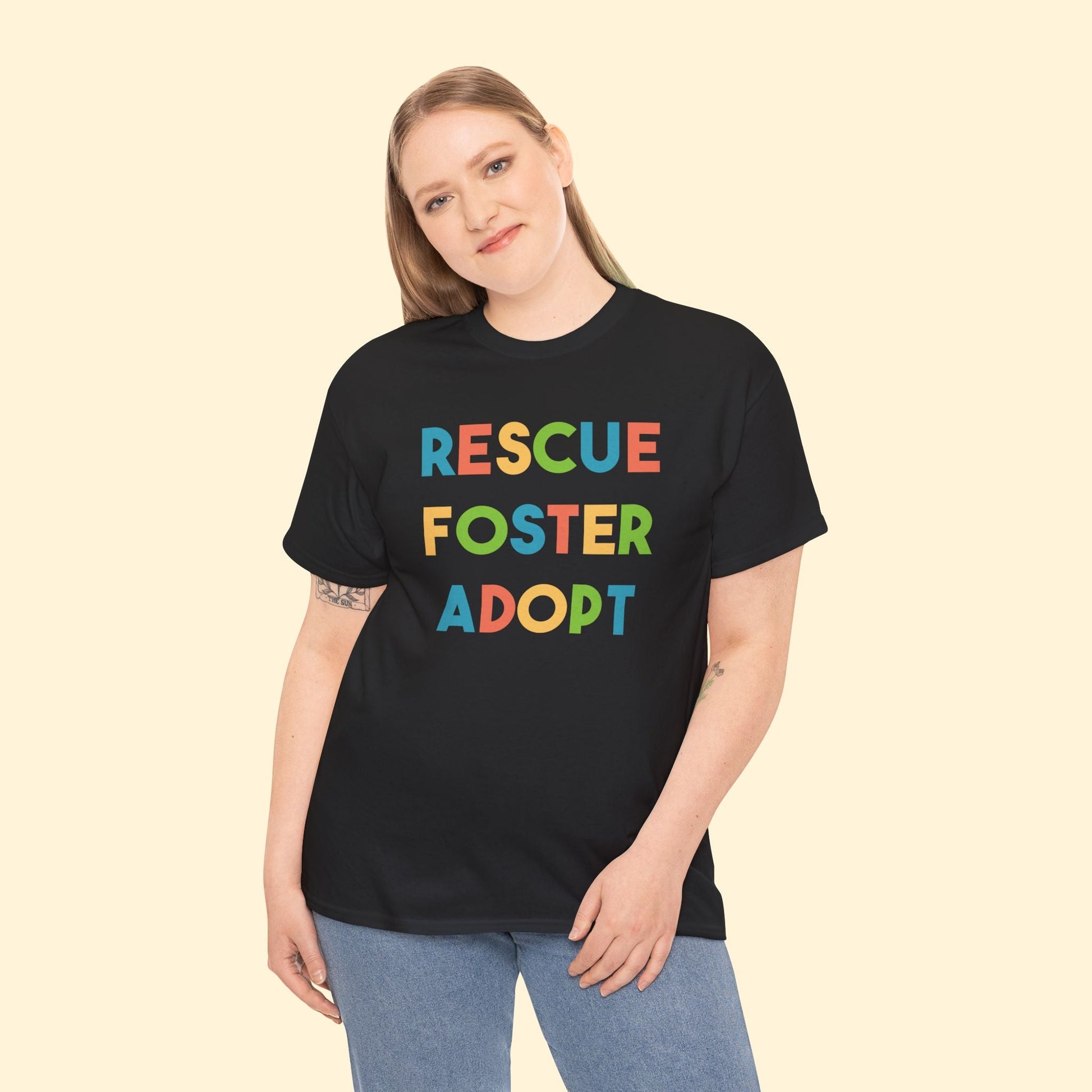 Rescue, Foster, Adopt Rainbow | Text Tees - Detezi Designs - 24731669695574457122